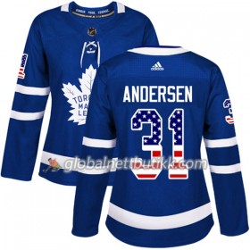 Toronto Maple Leafs Hockeydrakt Frederik Andersen 31 2017-2018 USA Flag Fashion Blå Adidas Authentic - Dame